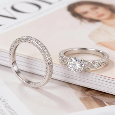 6.5*6.5MM Round Cut Moissanite Engagement Rings Sets In Sterling Silver