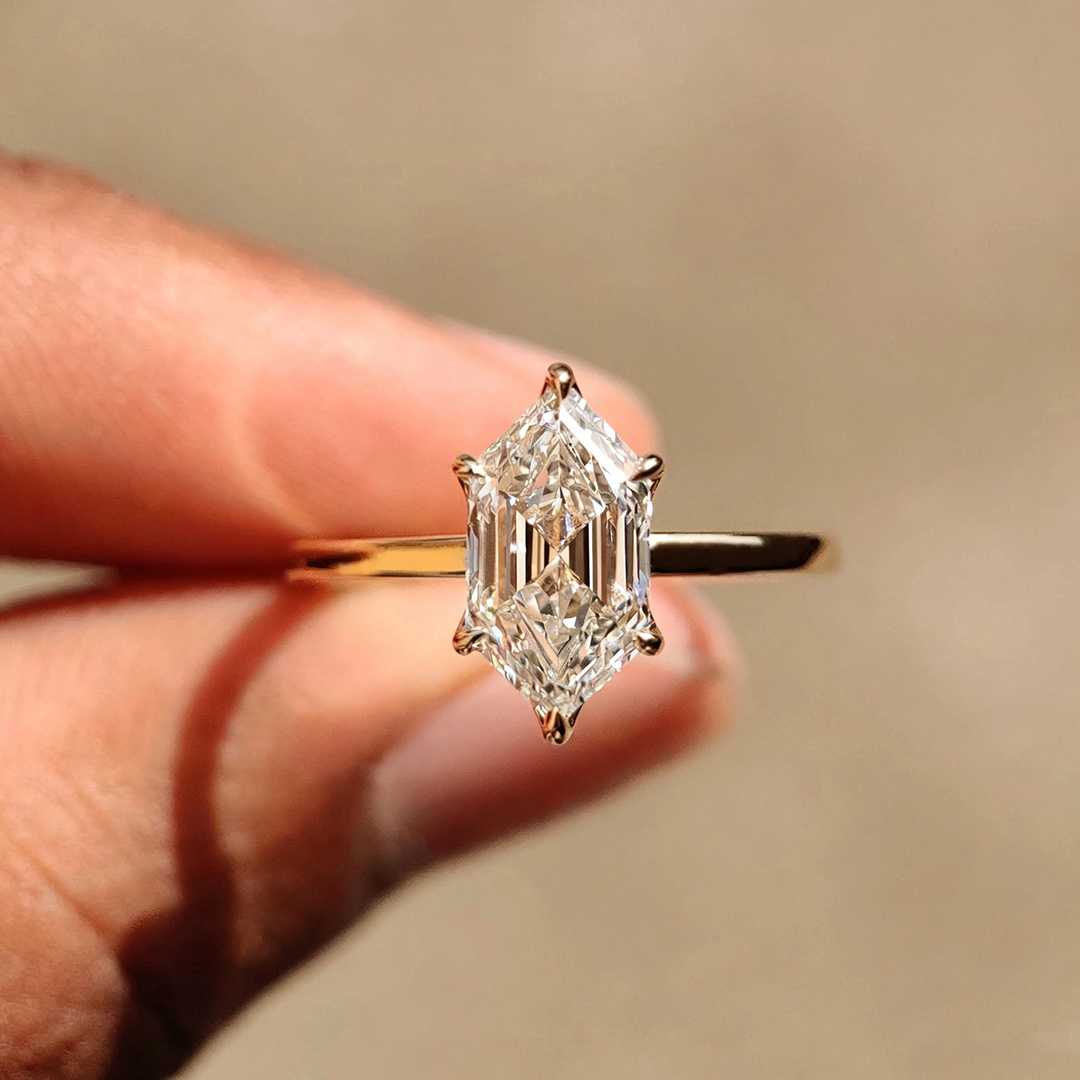 6*12MM Hexagon Cut Moissanite Engagement Rings In Sterling Silver