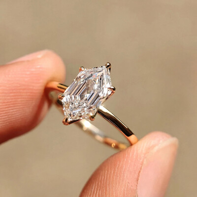 6*12MM Hexagon Cut Moissanite Engagement Rings In Sterling Silver