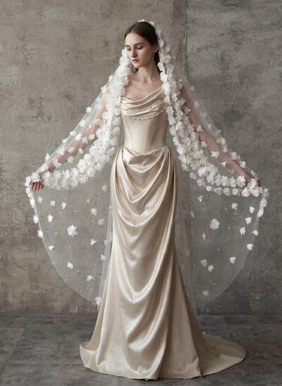 Cut Edge Floral One-Tier Tulle Waltz Bridal Veils