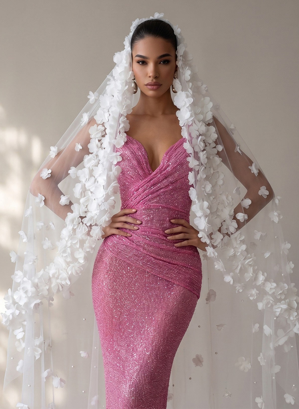 Cut Edge Floral One-Tier Tulle Waltz Bridal Veils