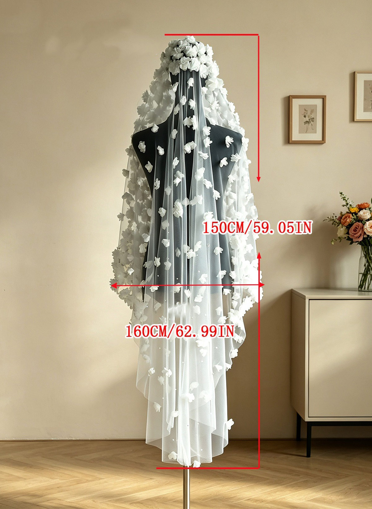 Cut Edge Floral One-Tier Tulle Waltz Bridal Veils