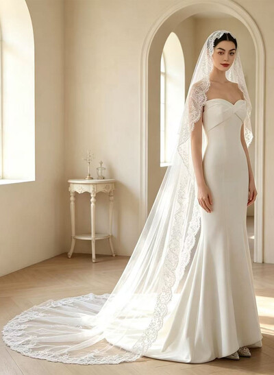 Lace Applique Edge One-Tier Cathedral Bridal Veils