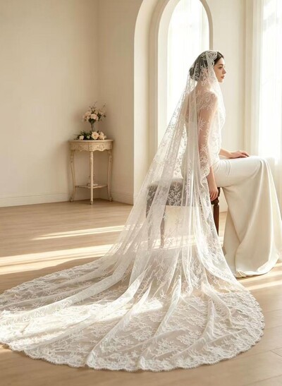 Lace Applique Edge One-Tier Cathedral Bridal Veils