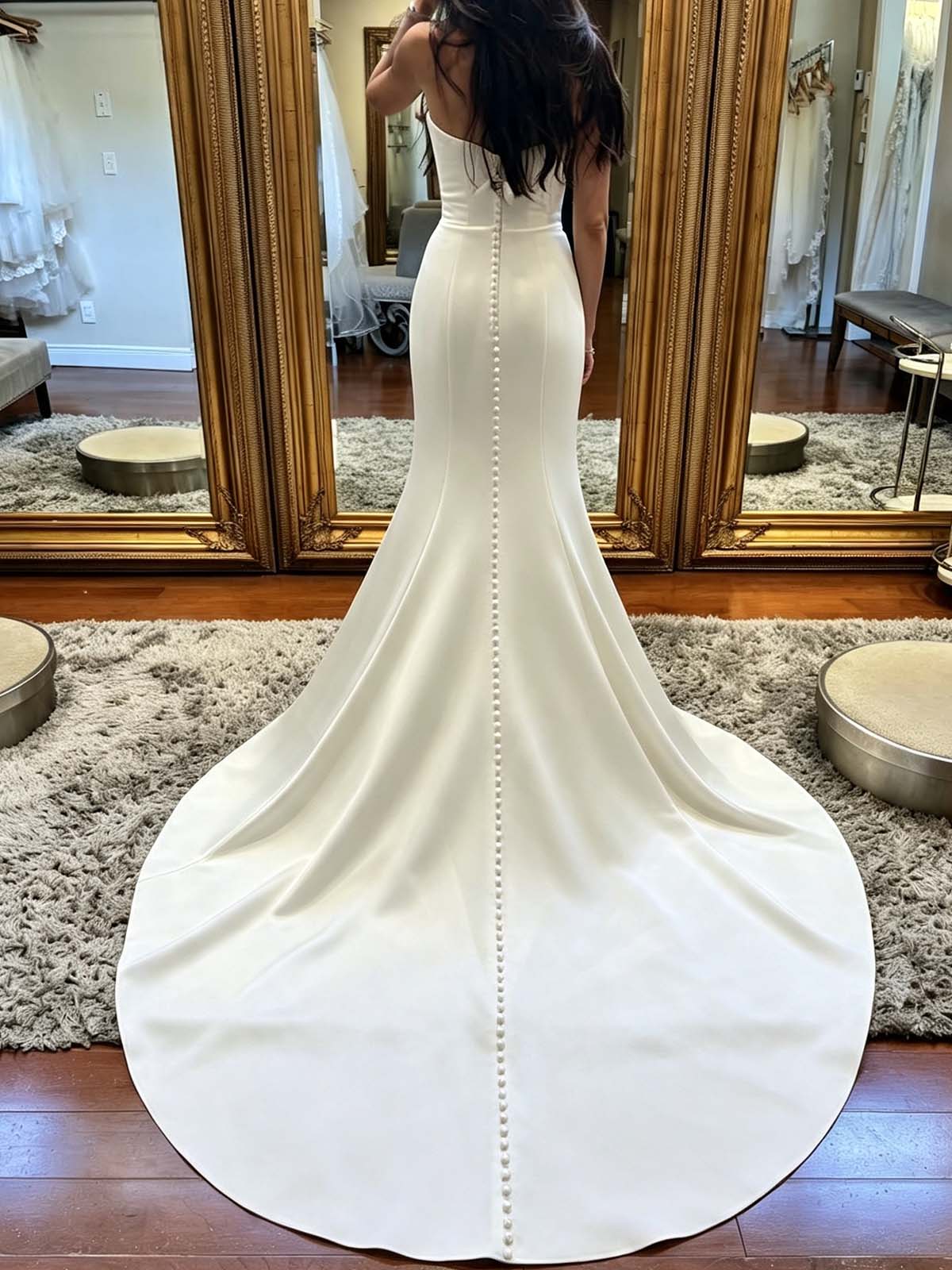 Trumpet/Mermaid Strapless Sleeveless Chapel Train Satin Wedding Dresses