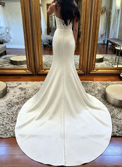 Trumpet/Mermaid Strapless Sleeveless Chapel Train Satin Wedding Dresses
