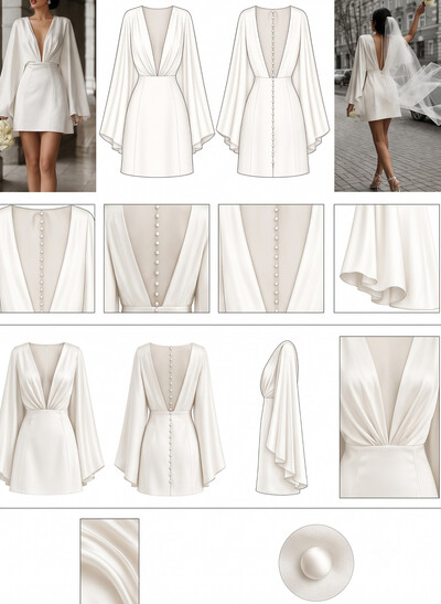 A-Line High Neck Long Sleeves Short/Mini Wedding Dresses