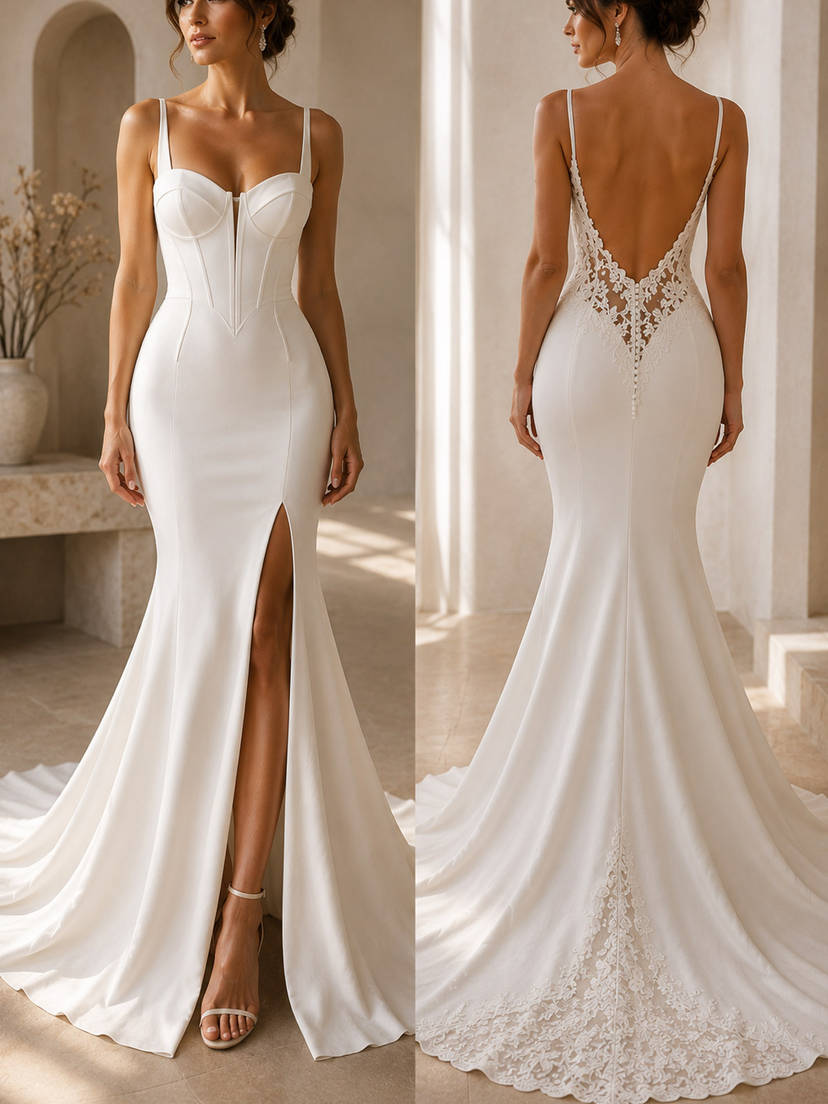 Trumpet/Mermaid Sweetheart Sleeveless Court Train Elastic Satin Wedding Dresses With Appliques Lace