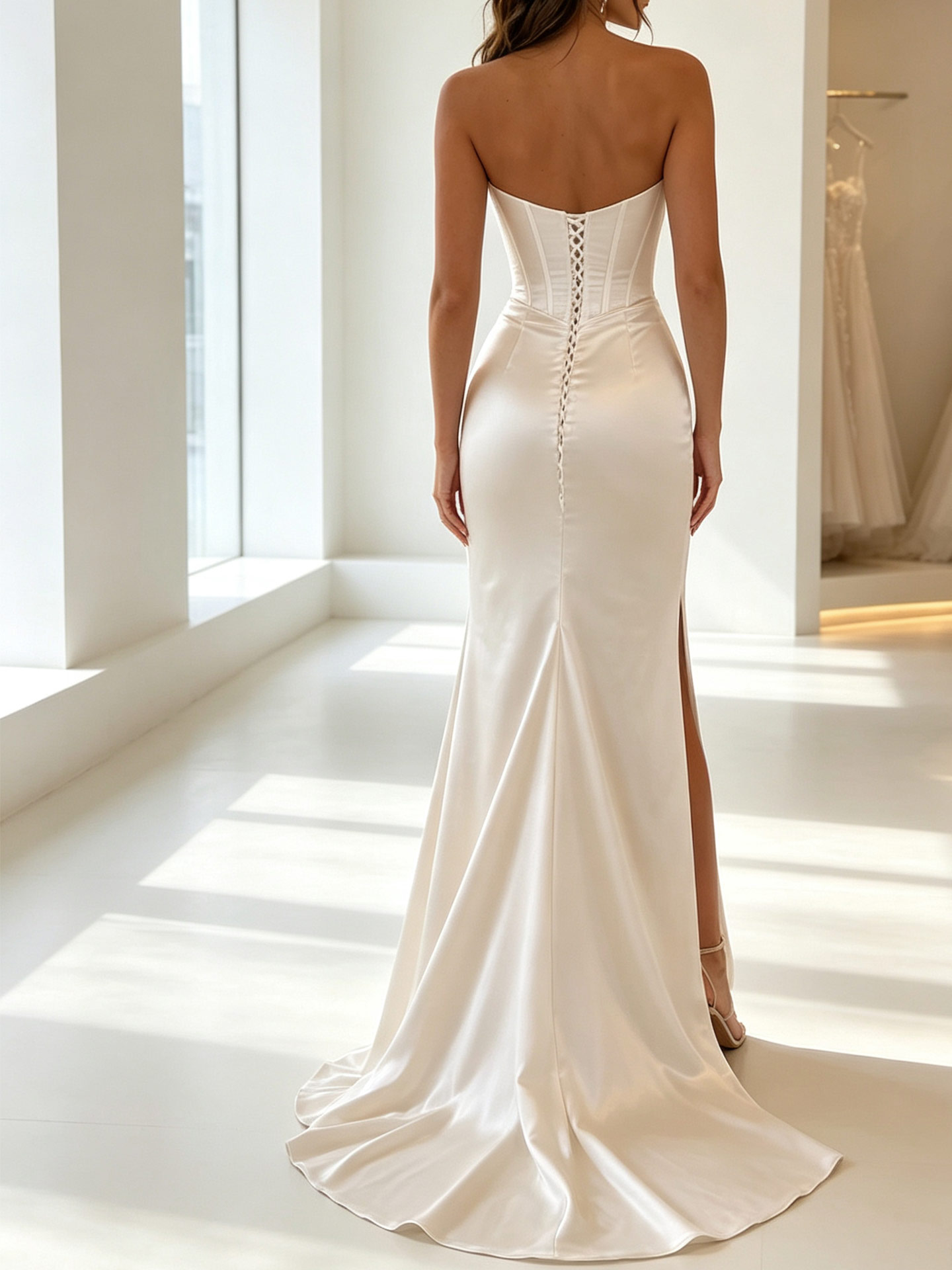 Trumpet/Mermaid Sweetheart Sleeveless Sweep Train Silk Like Satin Wedding Dresses With