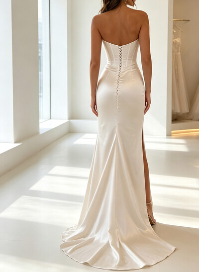 Trumpet/Mermaid Sweetheart Sleeveless Sweep Train Silk Like Satin Wedding Dresses With