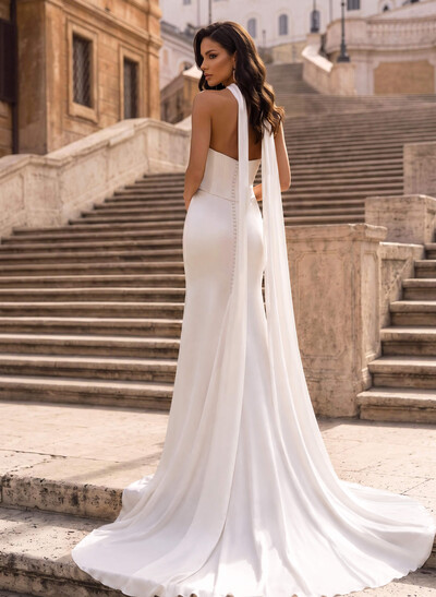 Trumpet/Mermaid Strapless Sleeveless Royal Acetate Satin Wedding Dresses