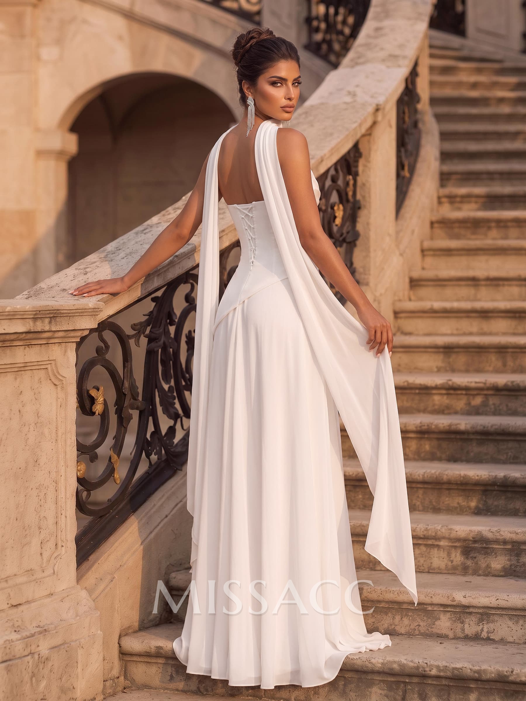 A-Line Strapless Sleeveless Floor-Length Chiffon Wedding Dresses With High Split