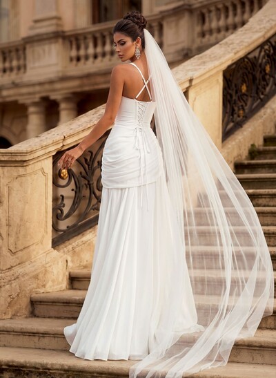 A-Line Square Neckline Sleeveless Floor-Length Chiffon Wedding Dresses With Pleated
