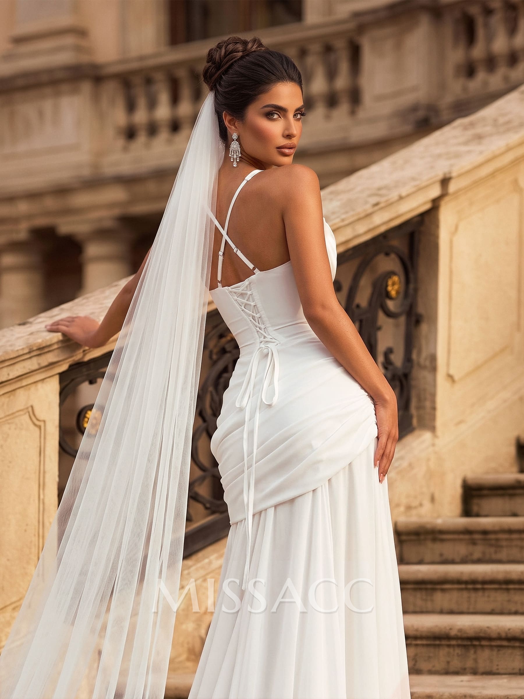 A-Line Square Neckline Sleeveless Floor-Length Chiffon Wedding Dresses With Pleated