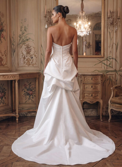 Elegant A-Line Sweetheart Sleeveless Chapel Train Matte Satin Wedding Dresses