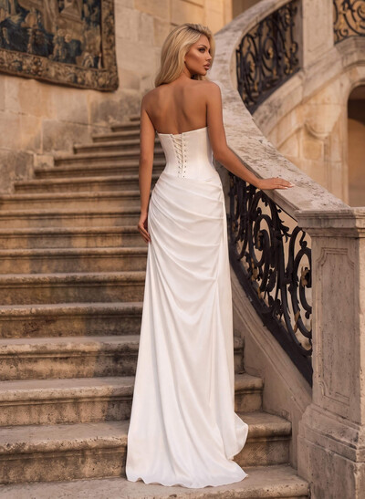 Trumpet/Mermaid Strapless Sleeveless Sweep Train Elastic Satin Wedding Dresses