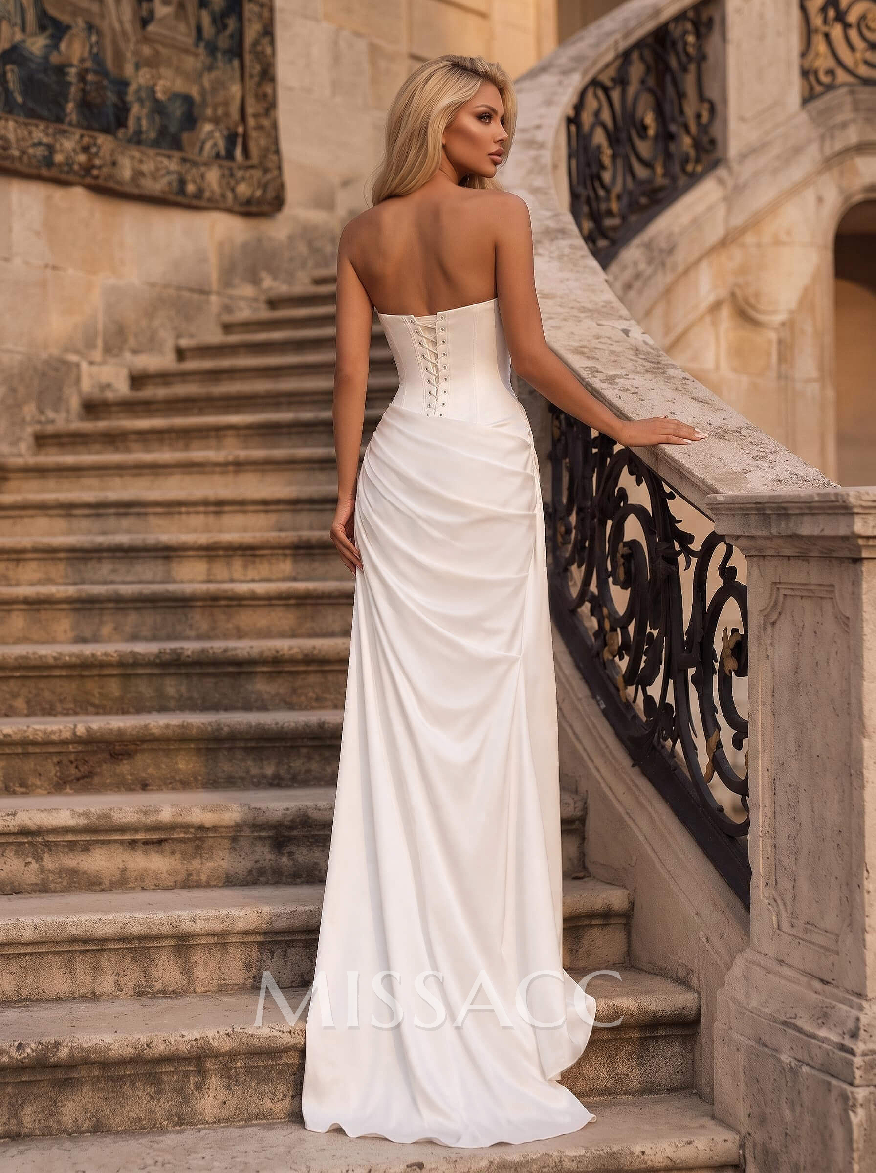 Trumpet/Mermaid Strapless Sleeveless Sweep Train Elastic Satin Wedding Dresses