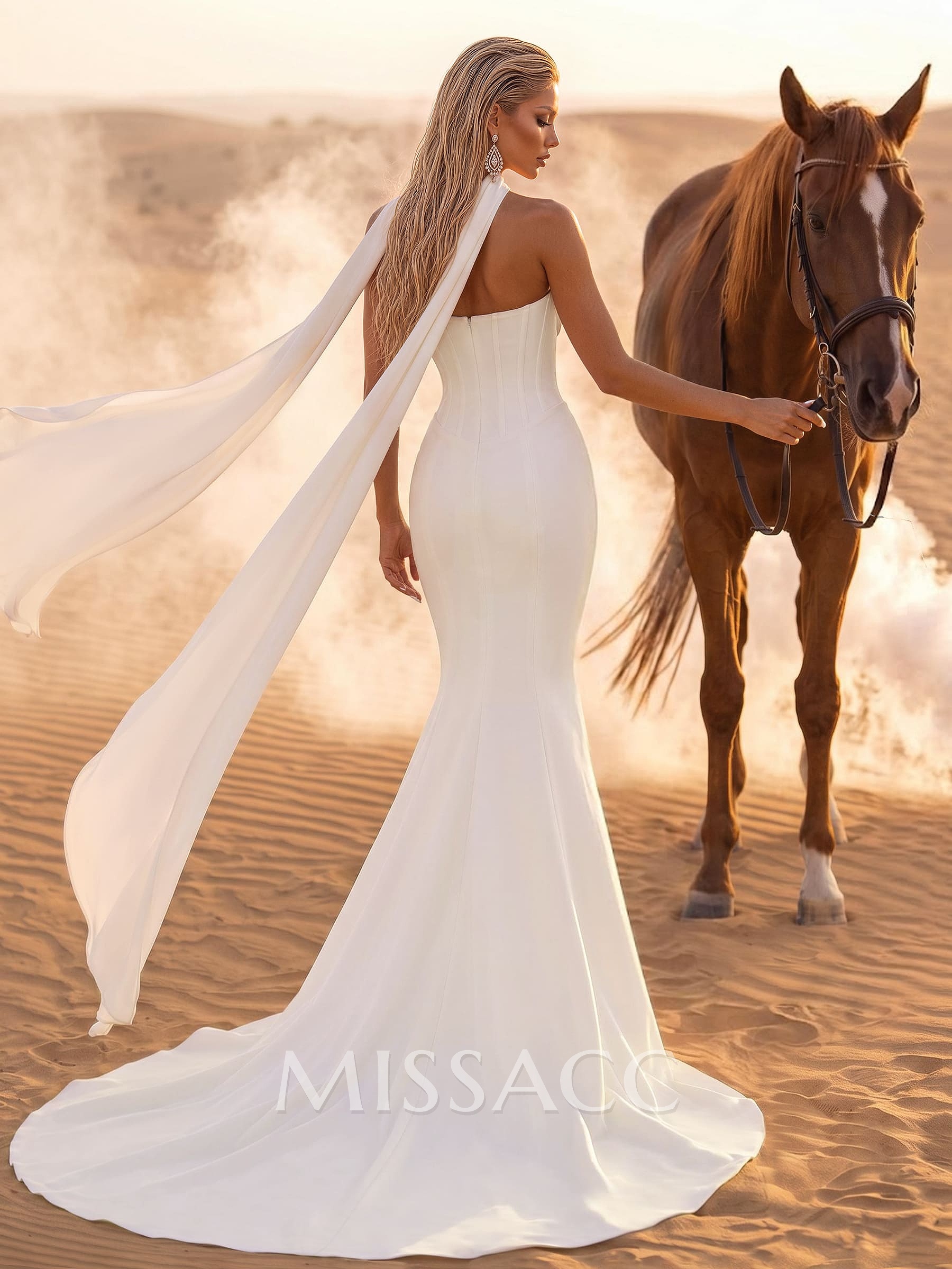 Trumpet/Mermaid Strapless Sleeveless Court Train Elastic Satin Wedding Dresses