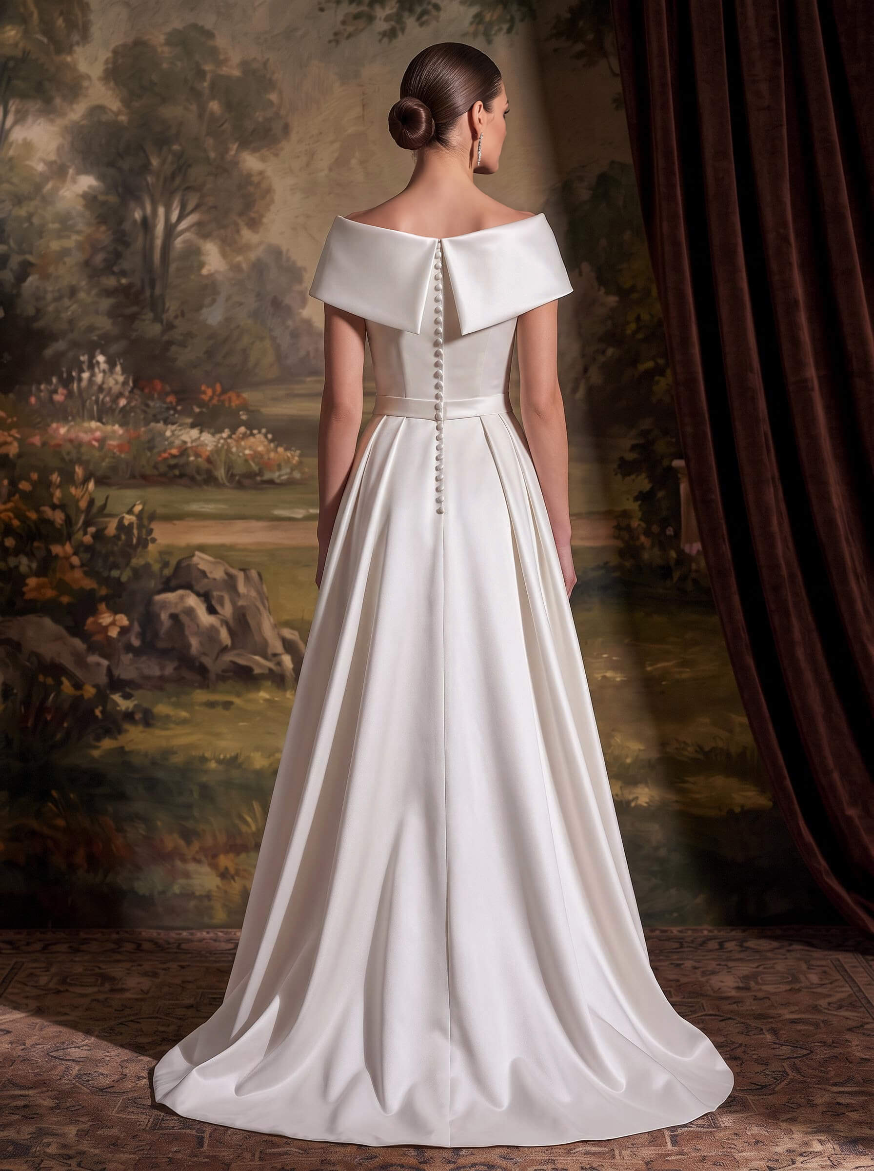 Jumpsuit/Pantsuit V-Neck Cape Sleeves Floor-Length Matte Satin Wedding Dresses With Overskirt Dress