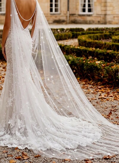 Open Front Tulle Cape With Flower/Lace
