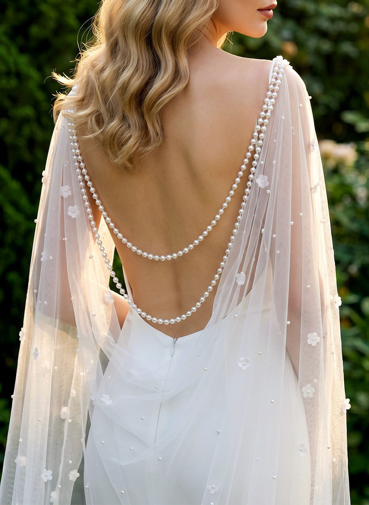 Open Front Tulle Cape With Flower/Lace