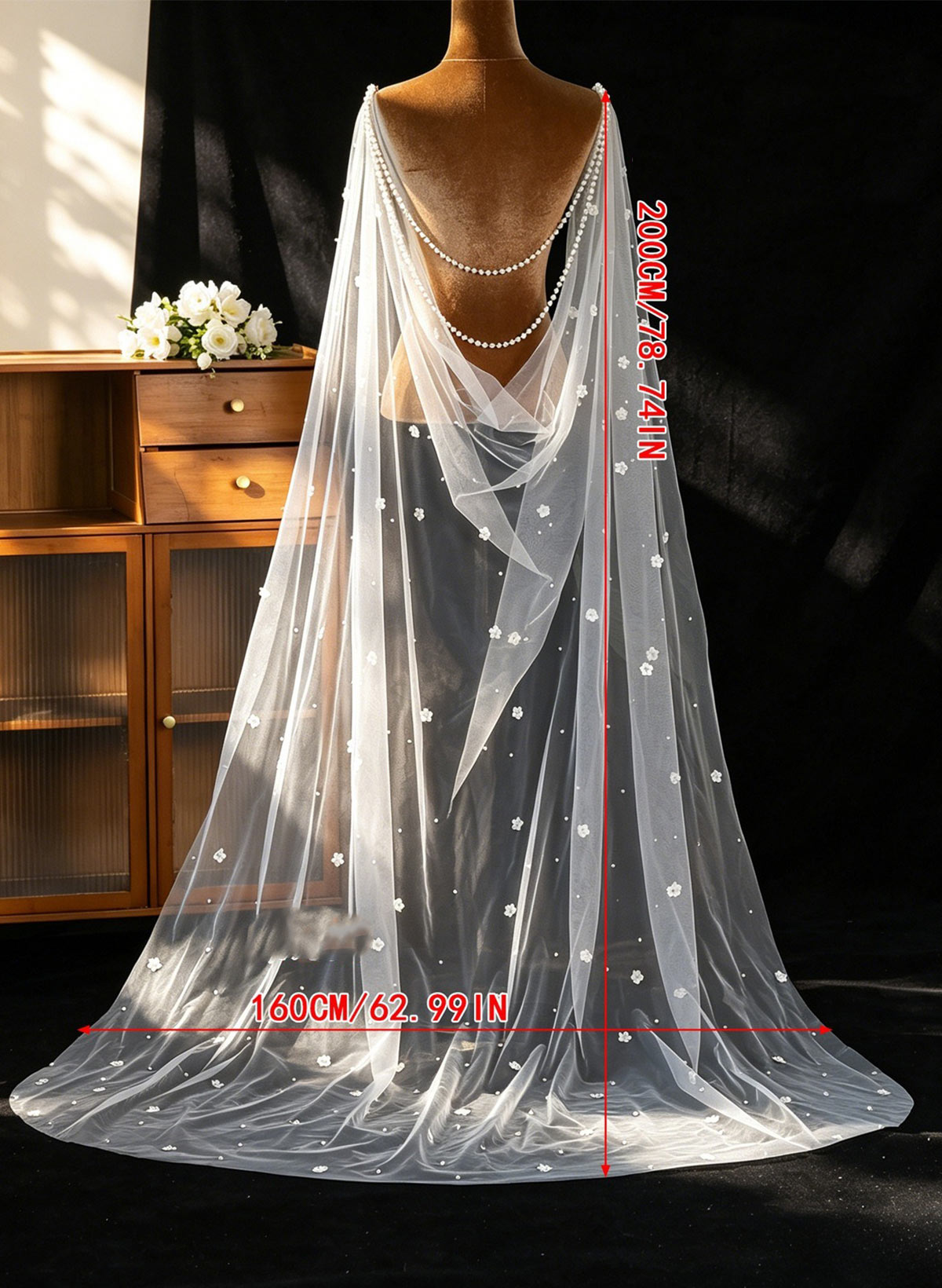 Open Front Tulle Cape With Flower/Lace