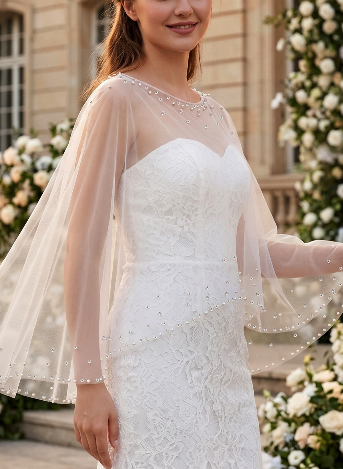 Pullover Tulle Bolero With Rhinestone