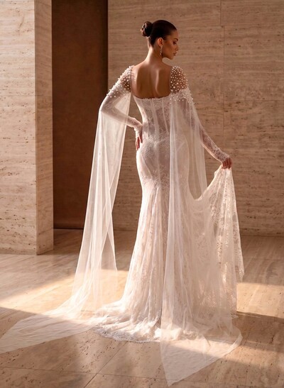 Open Front Tulle Cape With Beading