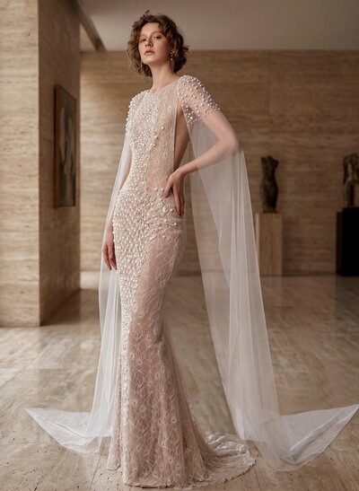 Open Front Tulle Cape With Beading