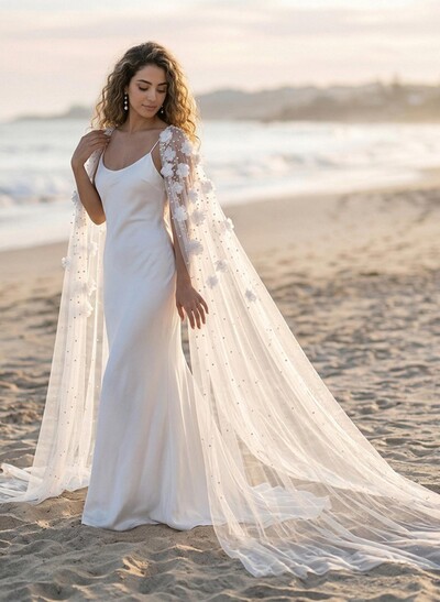 Open Front Tulle Cape With Beading