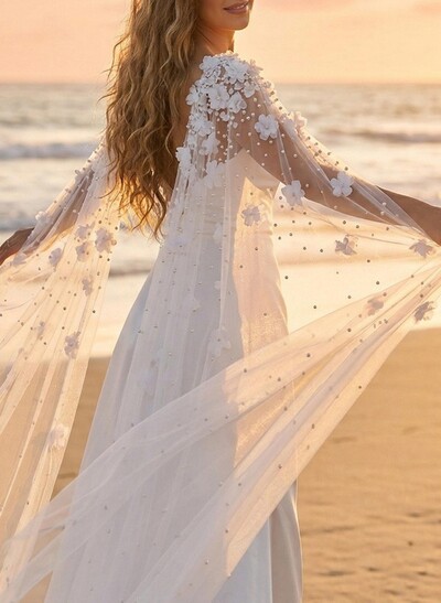 Open Front Tulle Cape With Beading
