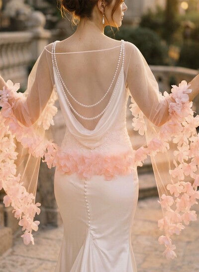 Open Front Tulle Shawl With Flower