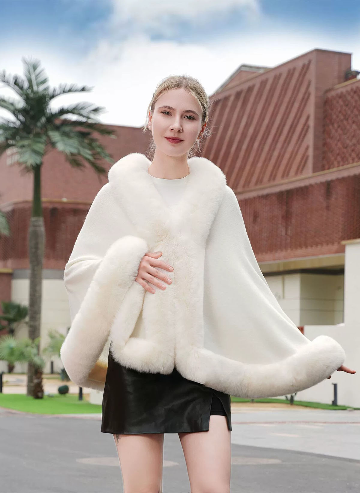 Clasp Faux Fur Shawl