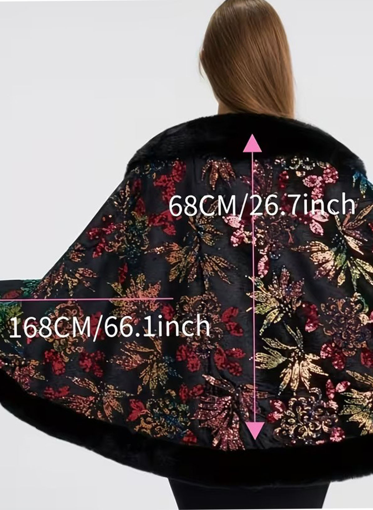 Open Front Faux Fur Shawl With Flower