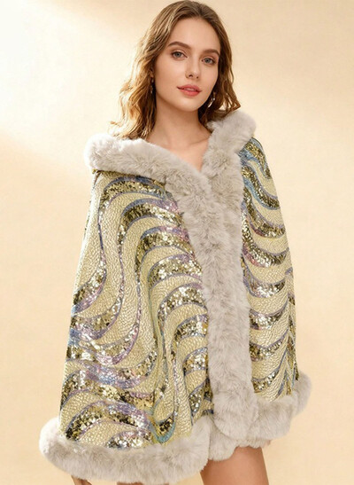 Clasp Faux Fur Shawl With Sequins