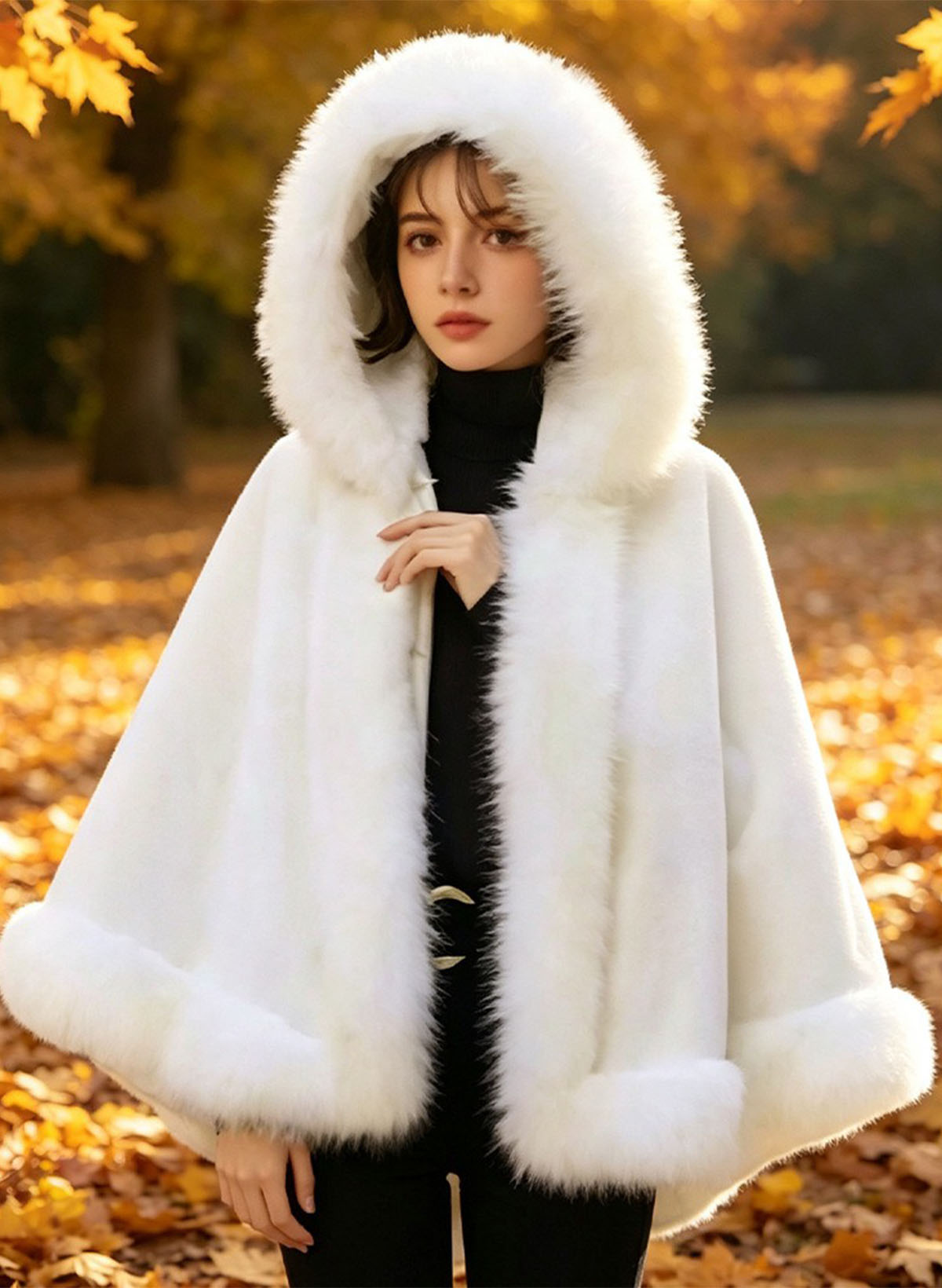 Open Front Faux Fur Shawl