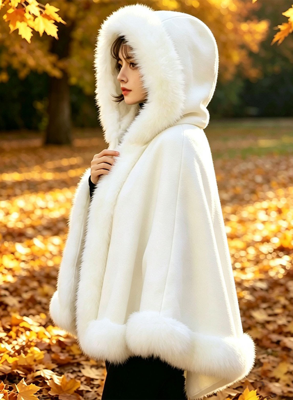 Open Front Faux Fur Shawl