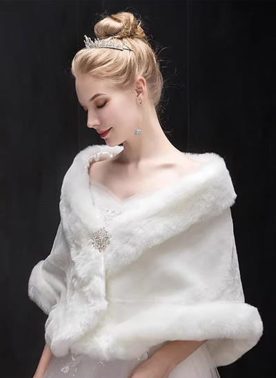 Clasp Faux Fur Shawl With Sequins