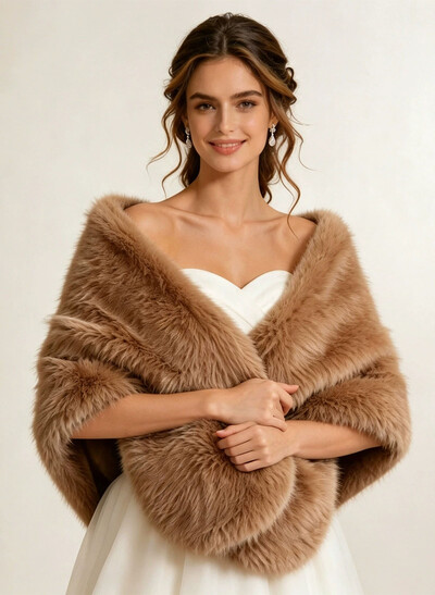 Open Front Faux Fur Shawl
