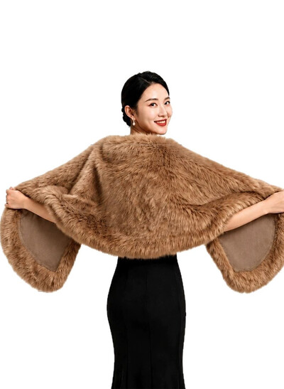 Open Front Faux Fur Shawl