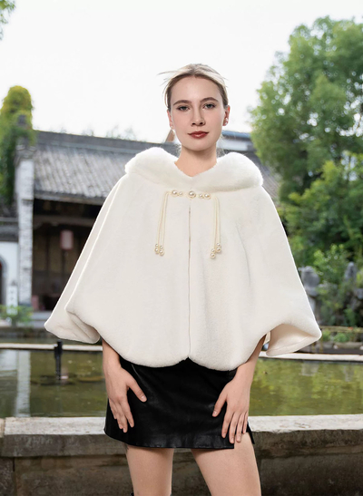 Clasp Faux Fur Shawl With Beading