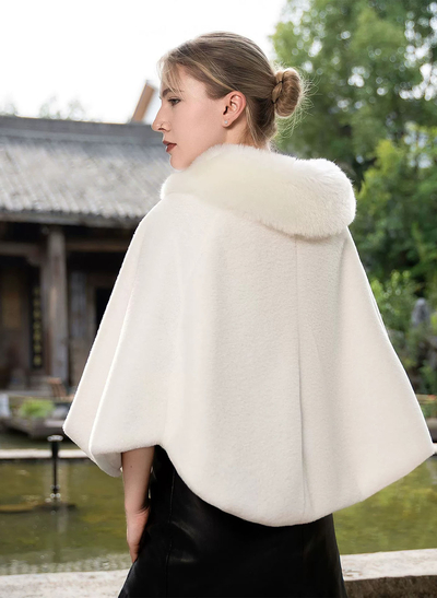 Clasp Faux Fur Shawl With Beading