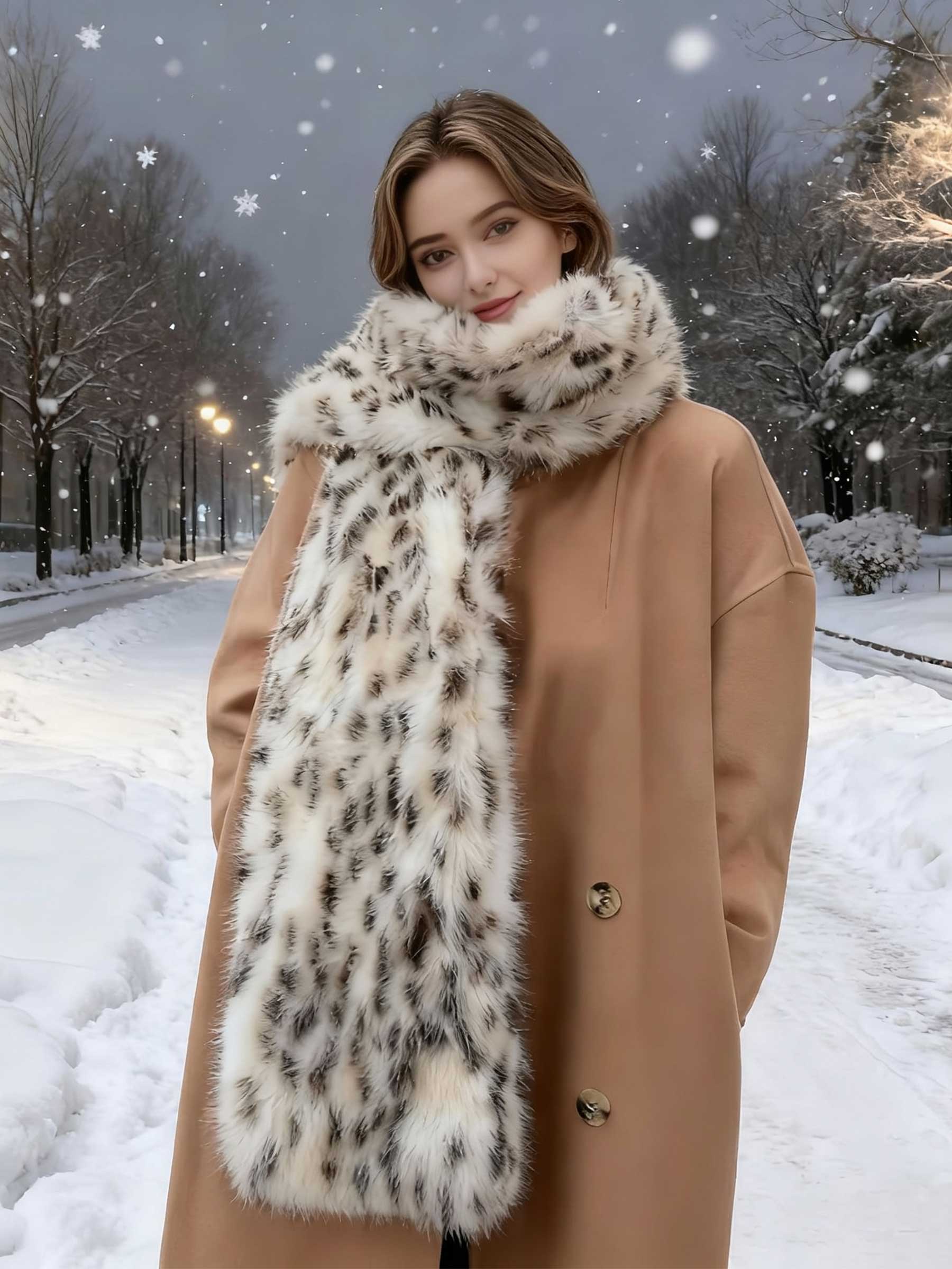 Leopard Print Faux Fur Scarf