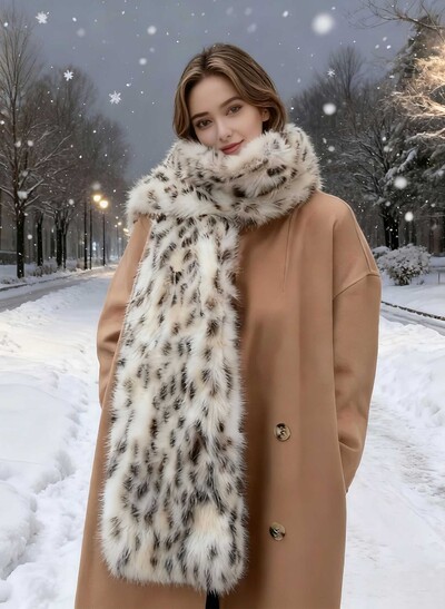 Leopard Print Faux Fur Scarf