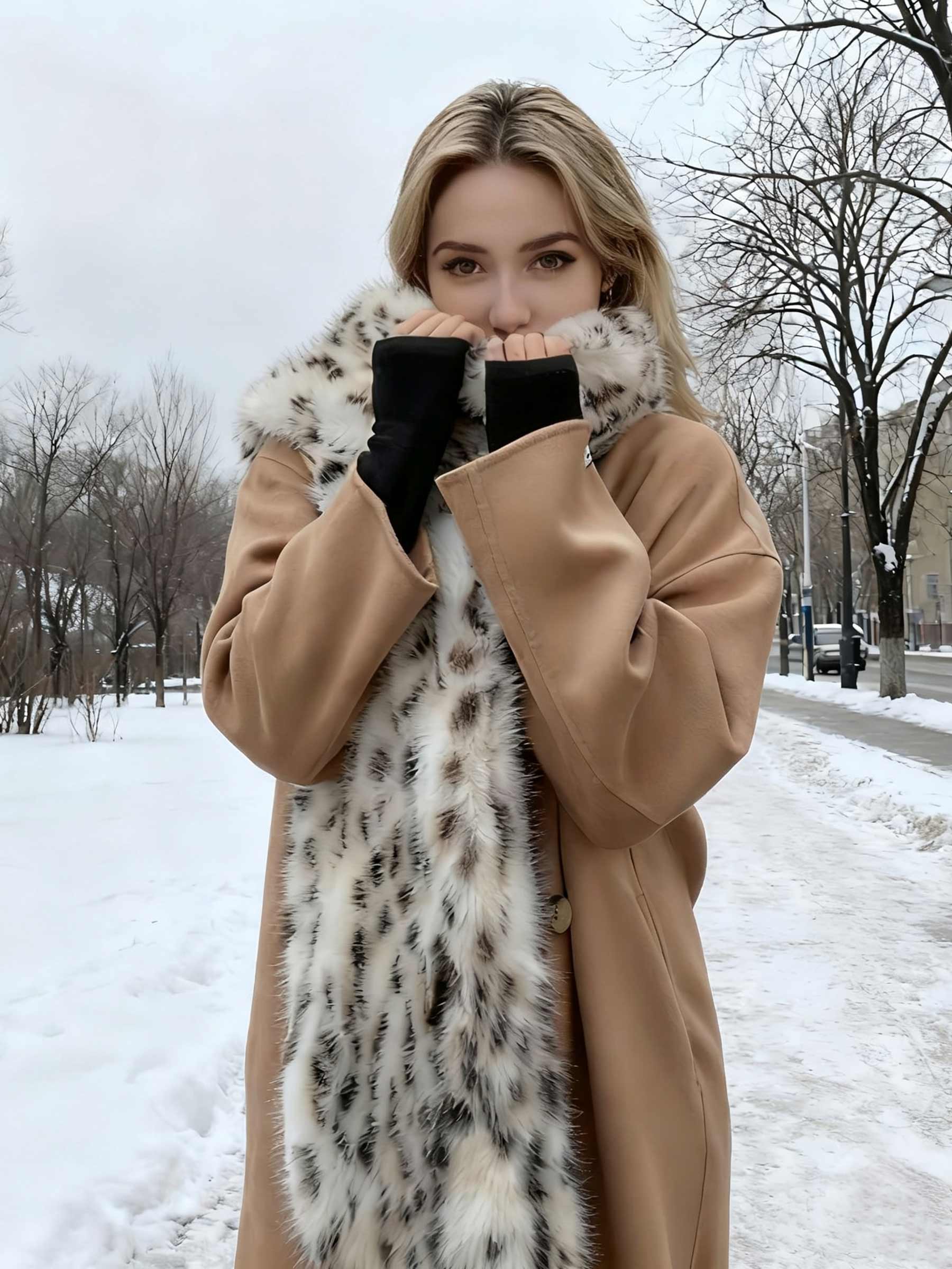 Leopard Print Faux Fur Scarf