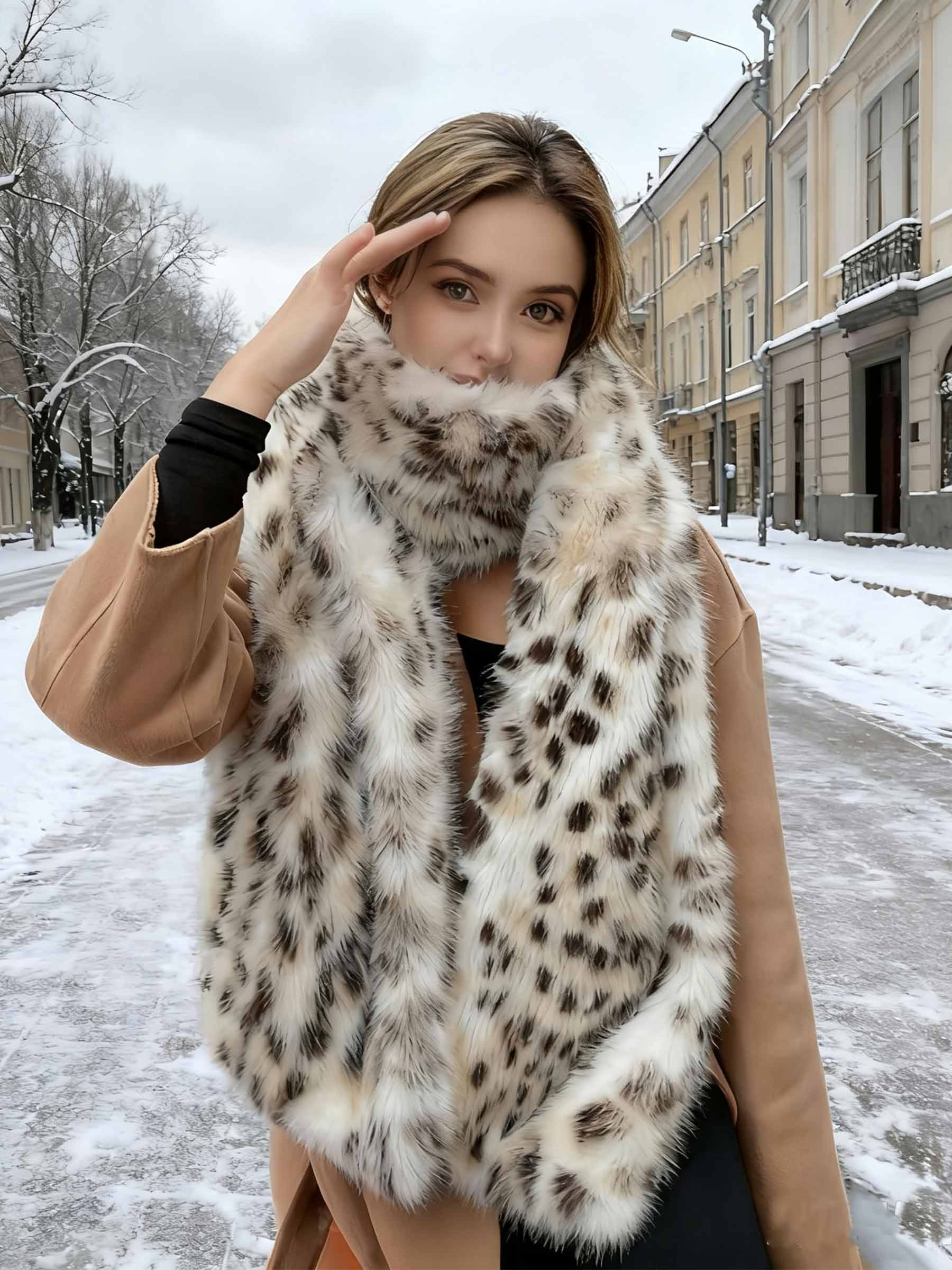 Leopard Print Faux Fur Scarf