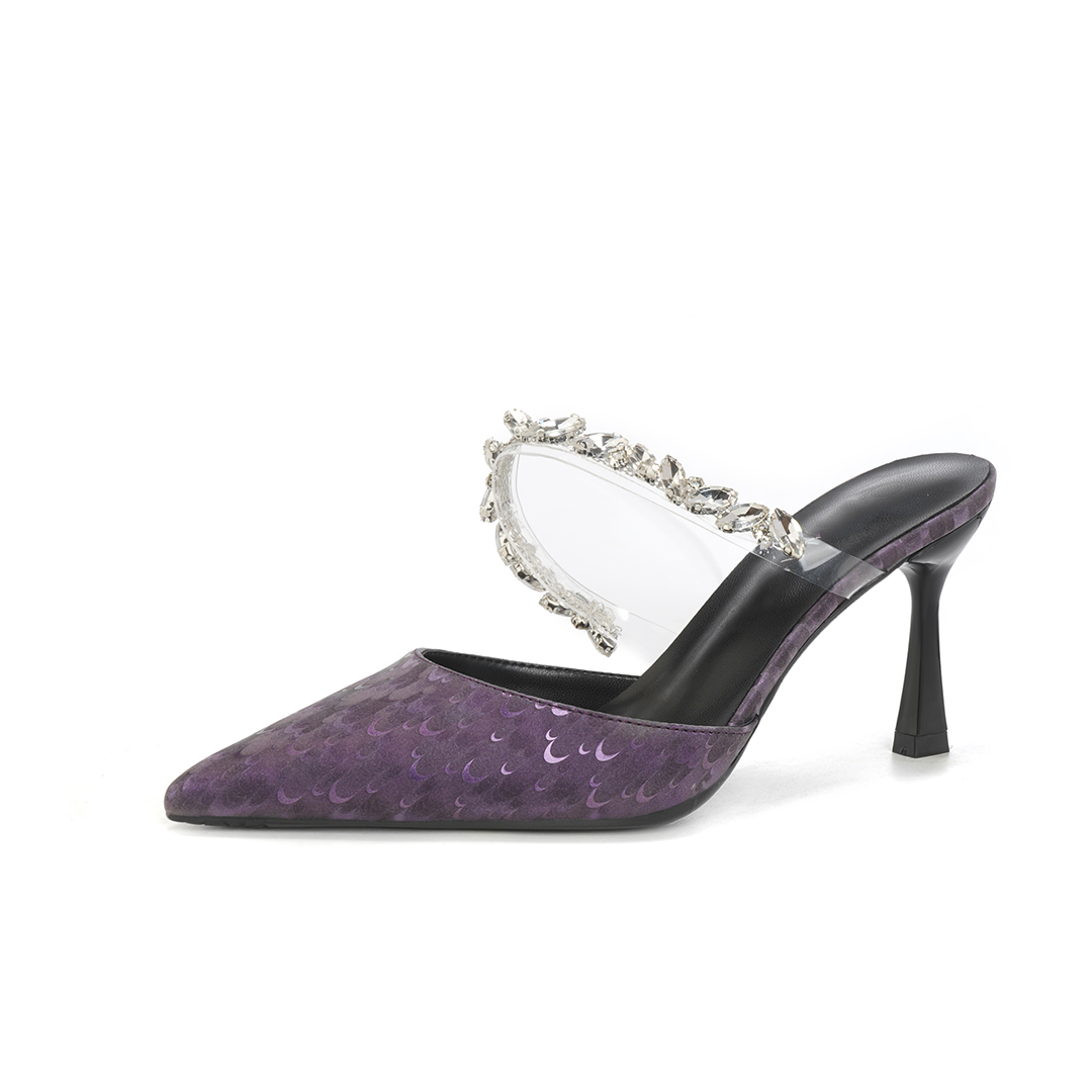 High Heel PU Leather Point Toe Wedding Shoes With Rhinestone