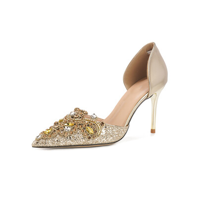 High Heel Glitter Point Toe Wedding Shoes With Rhinestone