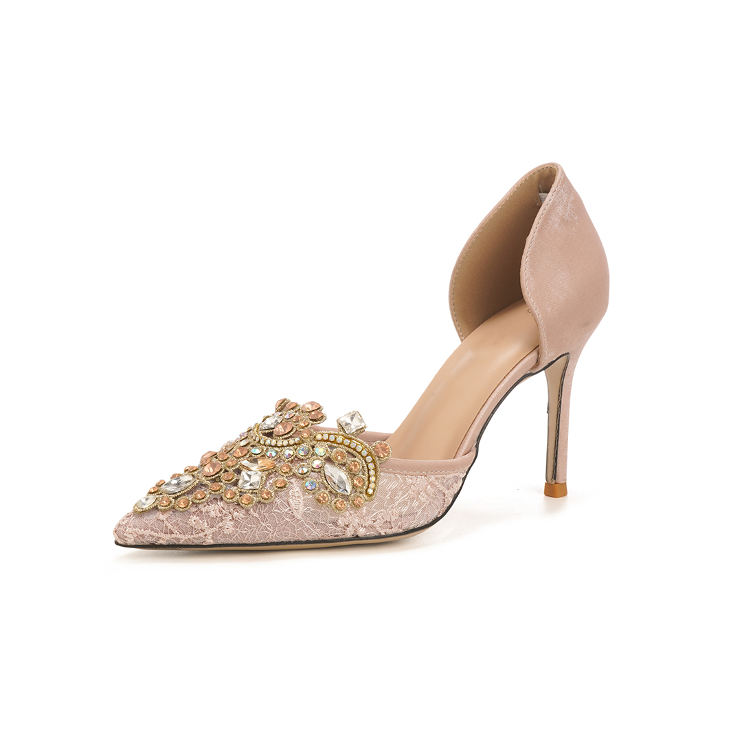 High Heel Mesh Point Toe Wedding Shoes With Rhinestone