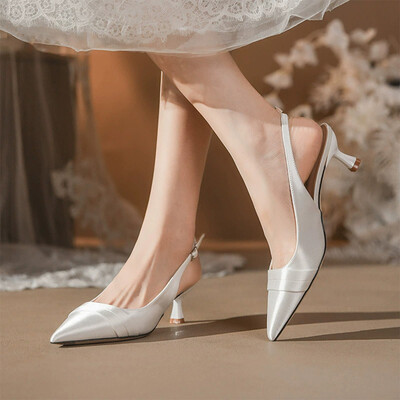 Kitten Heel Satin Point Toe Wedding Shoes